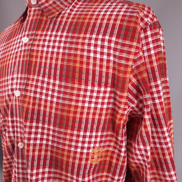 Timberland Plaid Shirt Men's Size Large Outdoors Logo Button Down Long Sleeve - Picture 4 of 12